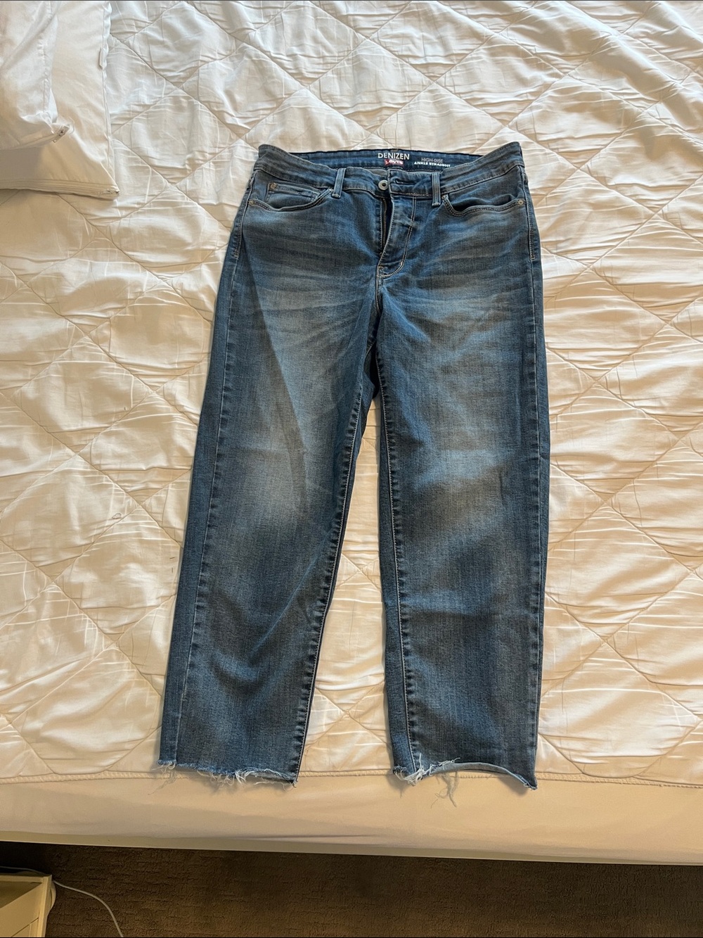 Denizen from Levi's Faded Blue Cropped Straight Jeans with Raw Hem